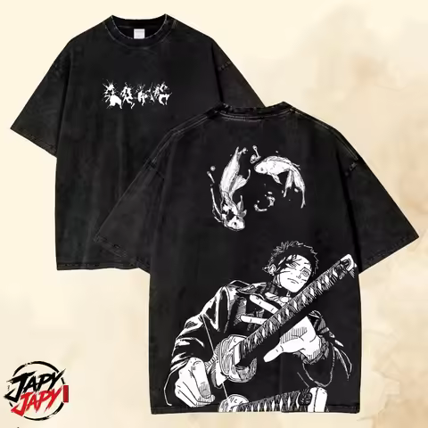Kagurabachi Vintage OverSized T Shirt - Chihiro Rokuhira Acid Washed Graphic Y2K Tee.