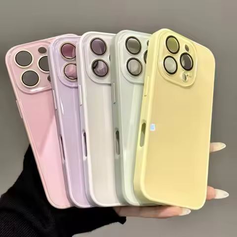 Luxury Hard Tempered Glass Glossy Case For iPhone 11 12 13 14 15 16 17 Pro Max Shockproof Candy Bump