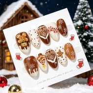 ins Cookie Man Almond Press-On Nails Exquisite Christmas Tree Snowflake French Manicure Nails