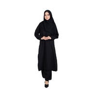 Set Baju Seluar Ziarah Umrah Haji Muslimah Suit Blouse Pants S ke 5XL Small to Plus Size Hitam Putih