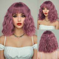 Bob cut, bangs, and short curly bangs with water ripples Synthetic fiber wig