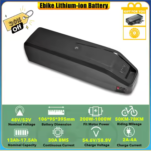 Jasion RetroVolt Ebike Lithium-ion Battery Pack 48V 52V 15Ah 17.5Ah 840Wh for 500W 750W DUOTTS S26 C