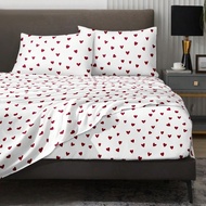 4Pcs White Red Heart-Shaped Love Pattern Sheet Set Bedding Set, 1pc Fitted Sheet & 1pc Flat Sheet& 2