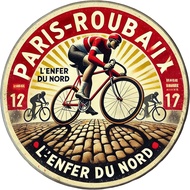 Vintage Paris-Roubaix LEnfer Du Nord Round Tin Sign Retro Distressed Cycling Race Cobblestone Road M