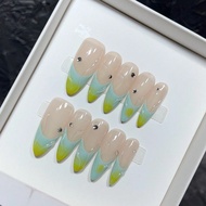 ชุด 10 ชิ้น/เซ็ต ปลายเล็บสูงเฉียบบางสไตล์ยุโรปและอเมริกัน ลายวาดด้วยมือสไตล์ฝรั่งเศส เล็บสวมใส่ด้วยม