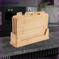 [chiwanji4x] 4Pcs Wooden Cutting Board with Bracket Wooden Chopping Block Serving Tray Kitchen Bakin