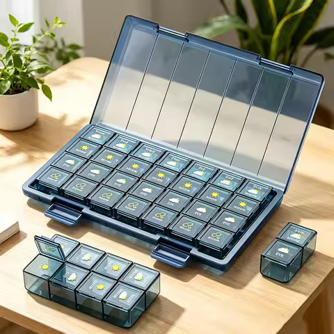 Portable Weekly 7 Day Pill Organizer Colorful Stackable Medicine Case 3/4 Times Daily Pill Dispenser