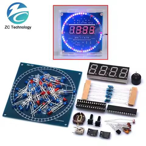 Rotating LED Display Alarm Electronic Clock DIY Kit Case Shell Light Control Temperature DS1302 C805