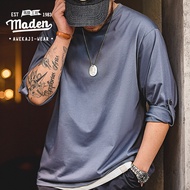 MADEN brand 2023 summer new men youth Japanese retro ice oxygen cool round neck long-sleeved T-shirt
