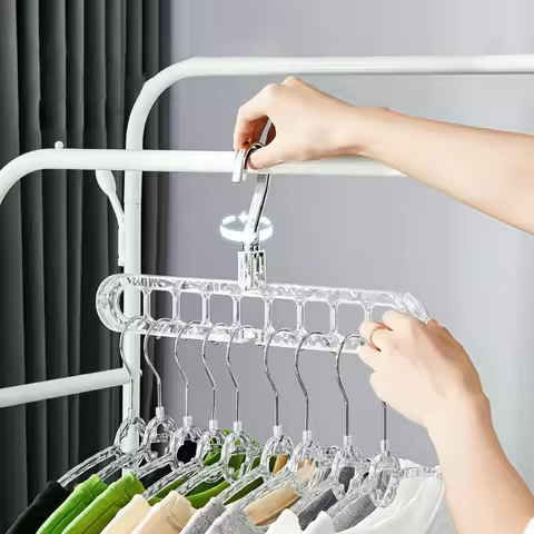 9-Hole Rotatable Clothes Hanger, Horizontal & Vertical Drying Rack, Space Saving Laundry Organizer f