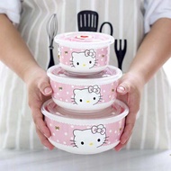 Hello Kitty Ceramic fresh bowl lunch box microwave oven lunch box sealed bowl Tupperware container penyimpan makanan