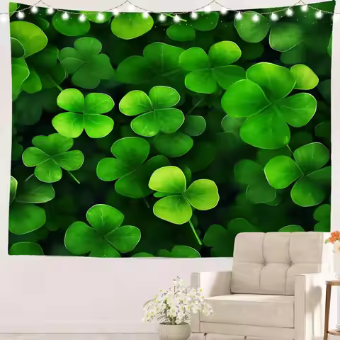 Green Clover Tapestry – Lush Four-Leaf Clovers, Nature Wall Art for Bedroom, Dorm, Living Room, 39.1