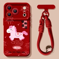 Cute Pony New Year Red Phone Case For OPPO A98 A97 A96 A93 A92 A91 A79 A78 A77 A77S A76 A73 A72 5G 4