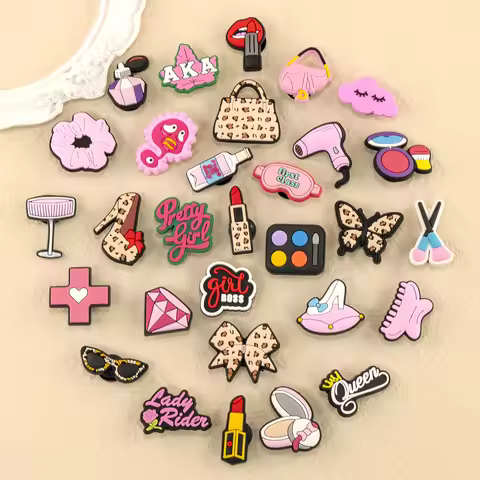 1/30pcs Beauty Care Shoe Charms Lipstick Leopard Print Girlboss Queen Shoe Decorations Pins for Wome