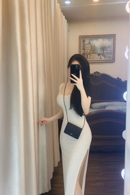 [VẢI XỊN] Đầm Body Cổ Vuông Tay Ngắn Xẻ 1 Bên Đùi Kvy D2 Chất Thun Cotton Borip Lụa Dày Mịn Co Giãn 