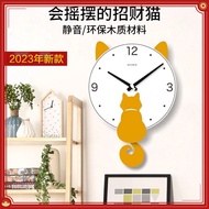 [Panda Bear] Clock Wall Clock Japanese Cartoon Clock Simple Three-Dimensional Cat Swing Clock Living Room Clock Silent Clock Fashion Wooden Wall Clock Nordic Wall Clock