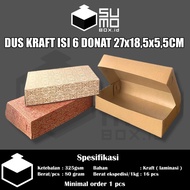 [CONTENTS 100 PCS] KRAFT Box contains 6 DONUTS size 27x18.5x5.5 LAMINATION Chocolate Box Donut Cake 