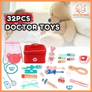 32pcs Wooden Doctor Toy Set Wooden Medical Tools Set Doctor Costume Dentist Wooden Toy Set Role Play