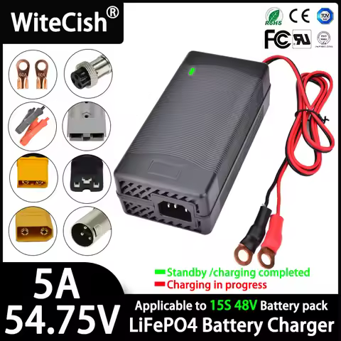 54.75V 5A LiFePO4 Battery Charger for 48V 15S 5A Iron Phosphate Fast Battery Charger XT60 XT90 Conne