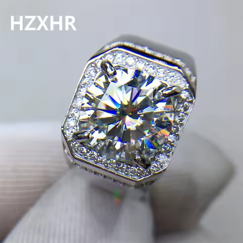 Classic 925 Sterling Silver 5 Carat Brilliant Cut Pass Diamond Tester D Color Moissanite Wedding Rin