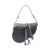 【二手】Dior SADDLE鉚釘兩用手提包 M0455 黑色皮革鉚釘馬鞍包 女士二手 A