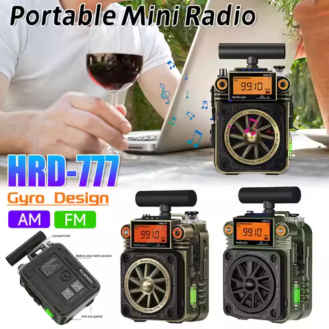 Bluetooth AM FM Radio HRD-777 Portable Radio FM MW SW VHF WB Full-Band Radio Receiver Fingertip Gyro