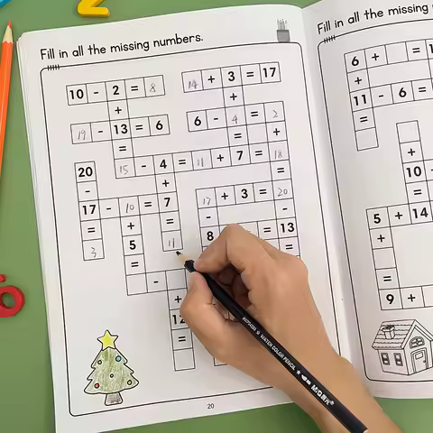 Math Workbook Montessori for Kids Ages 5-8 Math CrossWord Puzzles Addition Subtraction Multiplicatio