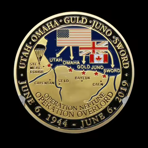 1944 -2019 D-Day 75th Anniversary Of Normandy Landing Gold Commemorative Coins Military Challenge Gi