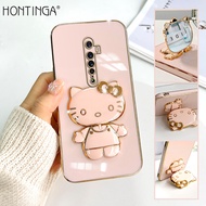 Hontinga Casing Case For OPPO Reno2 F Reno 2F RenoZ Reno 2 Reno 3 Pro 5G/4G Reno3 4G Case With Hello Kitty Stand Fashion Solid Color Luxury Chrome Plated Soft TPU Square Phone Case Full Cover Camera Protection Casing Anti Gores Rubber Cases For Girls