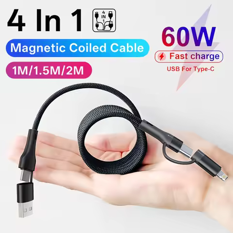 4 in 1 Fast Charging Data Cable Multifunctional 60W Type-C Cable Magnetic 1M 1.5M 2M for iphone 16 P
