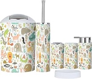 Bathroom Accessories Set 6 Pcs Kids Children First ABC Favorite Funny Animals Toothbrush Holder Cup