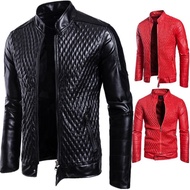 Jaket kulit lelaki jaket kasual Mock Neck berzip kardigan