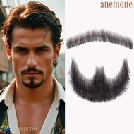 ANEMONE Human Hair Beard, Handmade Real Hair Makeup Fake Beard, Cosplay Party Tools Lace Mesh Black 