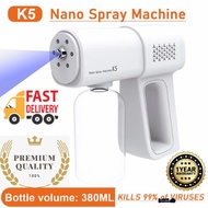 K5 White Colour Nano Spray Gun Wireless Rechargeable Disinfection Sprayer Nano Blue Ray Atomizer Fogging Spray Gun