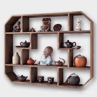 Antique Shelf Solid Wood Chinese Wall-Mounted Living Room Shelf Solid Wood Tea Set Teapot Shelf Wall-Mounted Antique Shelf
