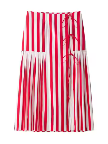 Women's Cotton Knot Stripe Midi Skirt High Waist Casual Sle Ciwalk Polyester Fiber Zipper Closure A-