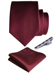 Branduce 3.15"（8cm） Men's Solid Color Necktie and Pocket Square Tie Clip Wedding Business Sets