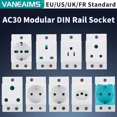 35mm Din Rail Socket Modular Type AC Power Socket Plug 250VAC 16A EU US UK FR South Africa Brazil St