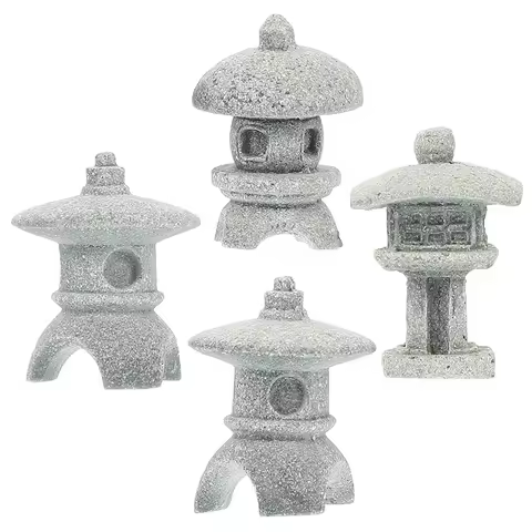Retro Gazebo Chinese Lanterns Mini Pagoda Model Decoration Stone Miniature Statue Sandstone Home Acc