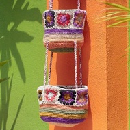 情人節禮物 限量一件 手工編織置物籃/收納籃/吊掛袋/鳥巢編織籃- 浪漫紫色系 森林花朵編織