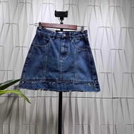 3708 Frayed Stitching Denim Skirt