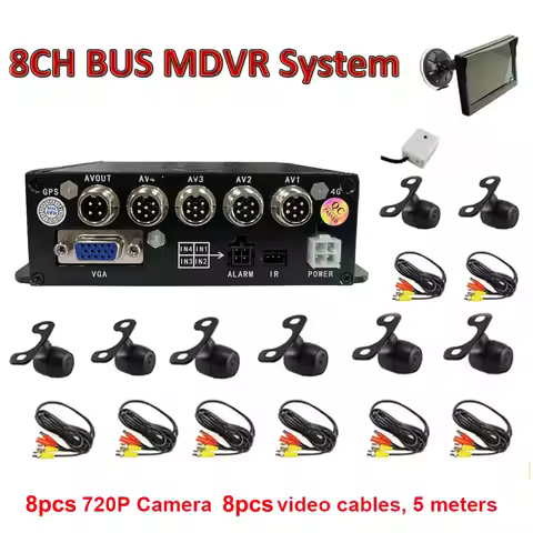 8PCS Cameras AHD 720P /1080P Camera 8CH DVR Monitor Recorder Kit SD Car 8 Channel SD Car DVR Camera 