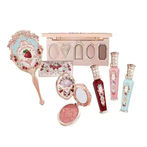 Flower Knows Strawberry Rococo Series Makeup Set Glitter Matte Eyeshadow Palette Blusher Power Velve