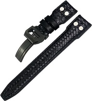 GANYUU 20mm 21mm 22mm Rivet Woven Genuine Leather Watch Band Fit for IWC Big Pilot Portugieser Pilot IW3777 Seiko Cowhide Watch Strap (Color : Black Black Square, Size : 22mm)