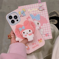 【Melody】Cute iPhone Liquid Silicone Casing IPhone 15 Pro Max 14 Pro Max 13 Pro Max 12 Pro IPhone 11 With Rotating Bracket holder Soft IPhone Cover