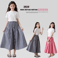 GIRLS' LONG CHECKED SKIRT SET FOR 4-15 YEARS OLD, NEW STYLE, SOFT AND LIGHT MATERIAL, COMFORTABLE WH