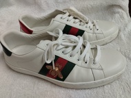 中古品 二手 正版 GUCCI ACE 白皮波鞋 紅綠蜜蜂間