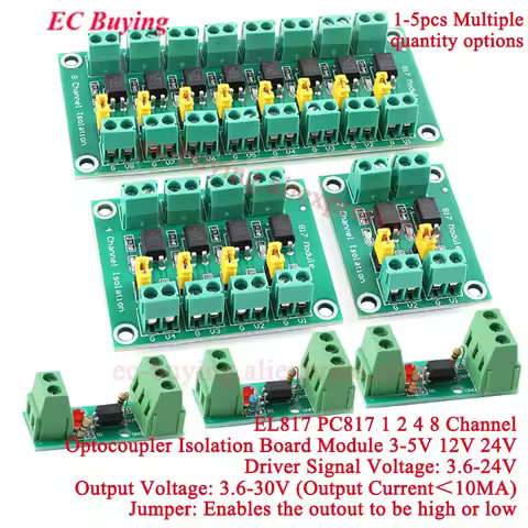 EL817 PC817 1 2 4 8 Way Channel Optocoupler Isolation Module PLC 3V-5V 12V 24V Photoelectric Isolato