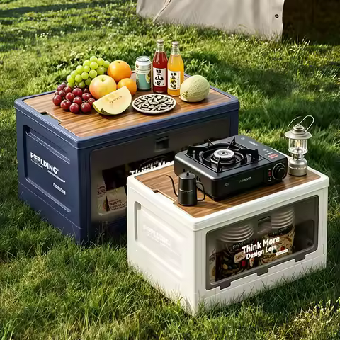 Multifunctional Outdoor Picnic Storage Crate, Foldable Visible Container for Travel & Home