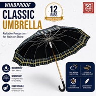 12-Rib Windproof Classic Long Umbrella – Large 115cm Coverage, Durable & Waterproof